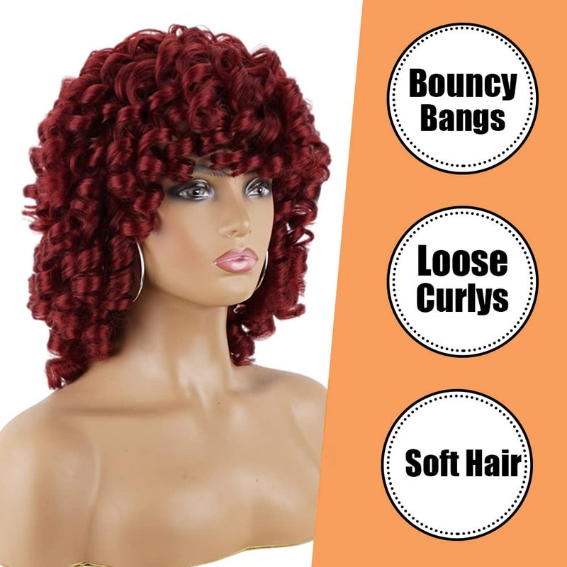 PHOENIXFLY Red Curly Wigs for Black Women Short Loose Burgundy Curly Wigs for Women Curly Synthetic Hair Wig Heat Resistant Hair Replacement with Wig Caps(Burgundy,Red) - Image 3